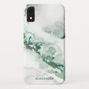 Green Watercolor Ombre Marble Monogram iPhone XR Case