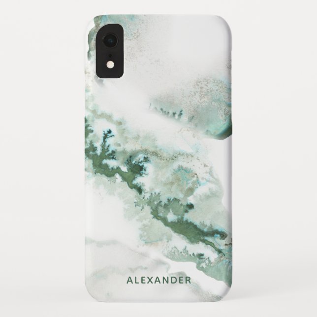 Green Watercolor Ombre Marble Monogram Case-Mate iPhone Case (Back)
