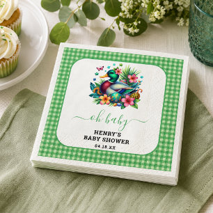 green Watercolor One Lucky Duck Boy 1st Birthday Napkin