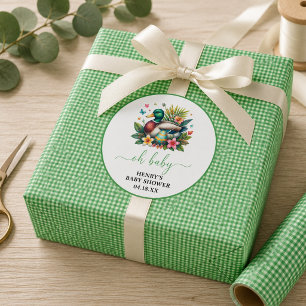 green Watercolor One Lucky Duck Boy 1st Birthday Wrapping Paper