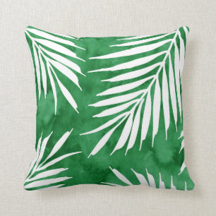 Green Watercolor Palm Fronds Silhouette Throw Pillow