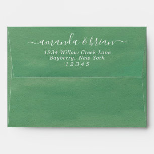 Green Watercolor Paper Trendy Script Lettering 5x7 Envelope