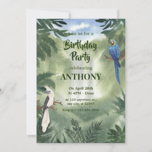 Green Watercolor Parrot Forest jungle birthday Invitation