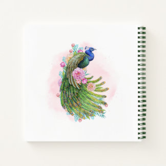 Green Watercolor Peacock Beauty – Artistic Spiral  Notebook