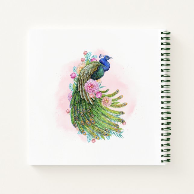 Green Watercolor Peacock Beauty – Artistic Spiral  Notebook (Back)