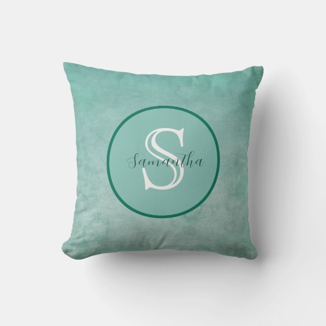 Green Watercolor Personalized Monogram Throw Pillow (Front)