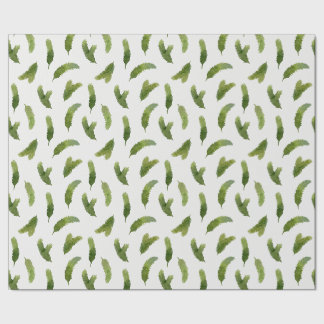 Green Watercolor Pine Tree Branches Christmas Wrapping Paper