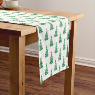 Green Watercolor Pine Tree Pattern   Short Table Runner