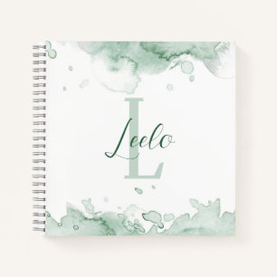 Green Watercolor Pretty Personalized Sketch Notebook