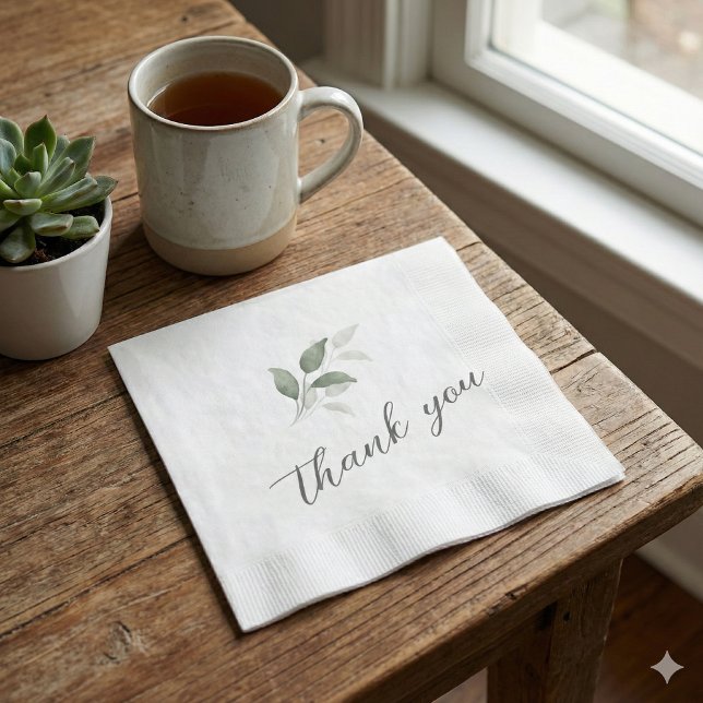 Green Watercolor Script Thank You Wedding Napkins (Creator Uploaded)