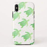 Green Watercolor Sea Turtles Pattern Gold Sparkles