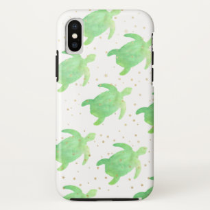 Green Watercolor Sea Turtles Pattern Gold Sparkles Case-Mate iPhone Case