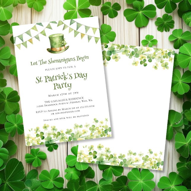 Green Watercolor Shamrock St Patrick's Day Party Invitation (Green Watercolor Shamrock St Patrick's Day Party Invitation)