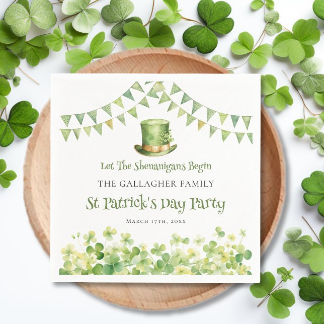 Green Watercolor Shamrock St Patrick's Day Party Napkin (Green Watercolor Shamrock St Patrick's Day Party Napkins
)