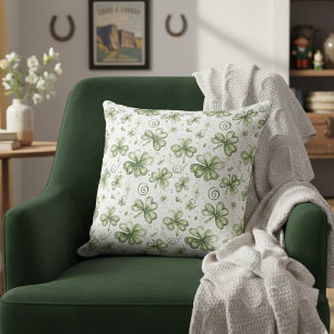 Green Watercolor Shamrocks Irish Decor Accent Throw Pillow