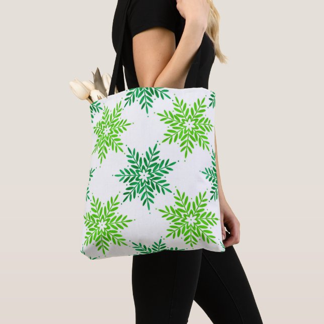 Green Watercolor Snowflake Pattern   Tote Bag (Close Up)