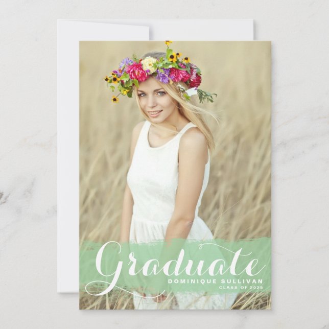 Green Watercolor Splash Photo Graduation Invitation (Front)