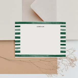 Green Watercolor Stripe Thank You Note Card