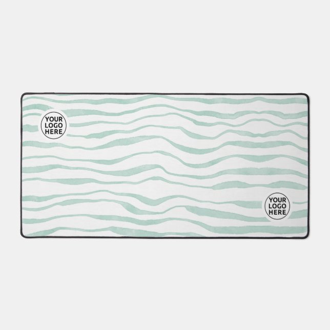 Green Watercolor Stripes Desk Mat Mouse Pad (Front)
