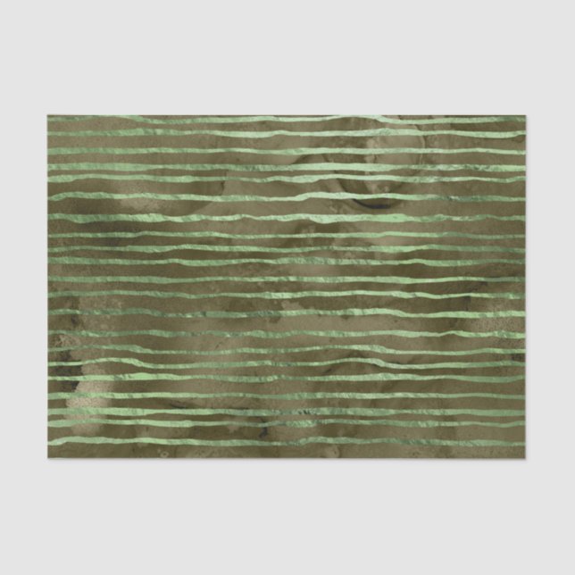 Green Watercolor Stripes Pattern Tissue Paper (Front)