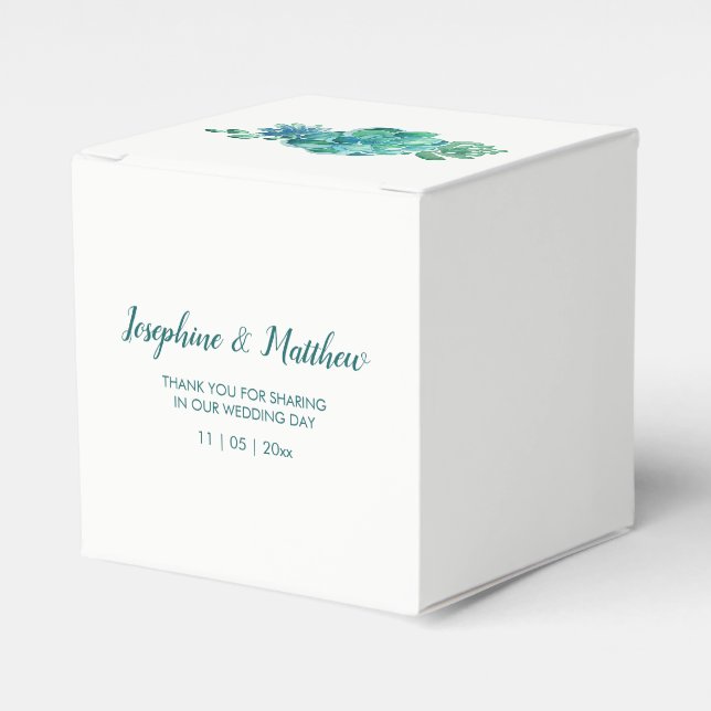 Green Watercolor Succulents Wedding Favor Box (Front Side)