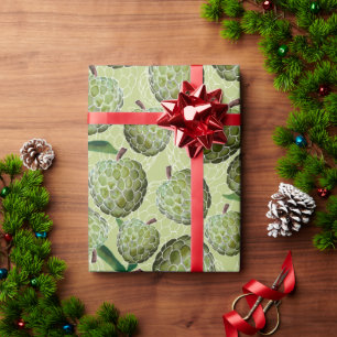 Green Watercolor Sugar Apples Hand Drawn, Green Wrapping Paper
