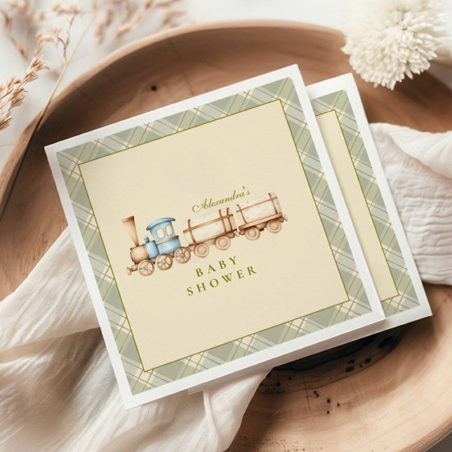 Green Watercolor Train Baby Shower Napkin (Creator Uploaded)