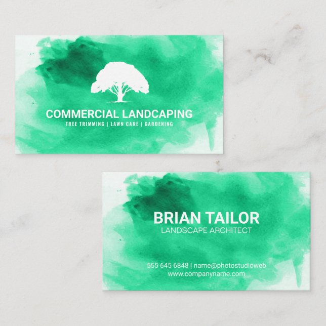 Green Watercolor | Tree Business Card (Front/Back)