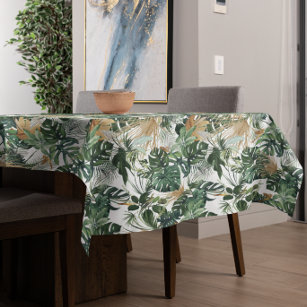 Green Watercolor Tropical Leaves  Pattern Tablecloth
