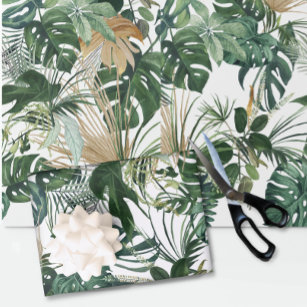 Green Watercolor Tropical Leaves Wrapping Paper