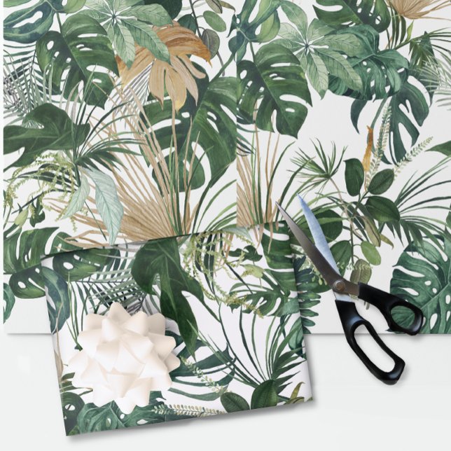Green Watercolor Tropical Leaves Wrapping Paper (Creator Uploaded)