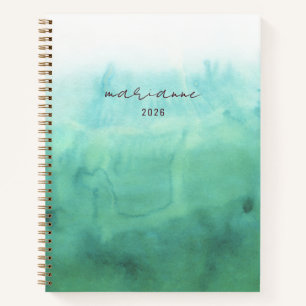 Green Watercolor Wash Personalized Script Sketch Notebook