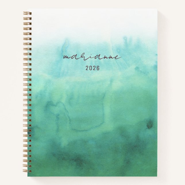 Green Watercolor Wash Personalized Script Sketch Notebook (Front)