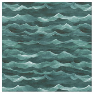 Green Watercolor Waves Fabric