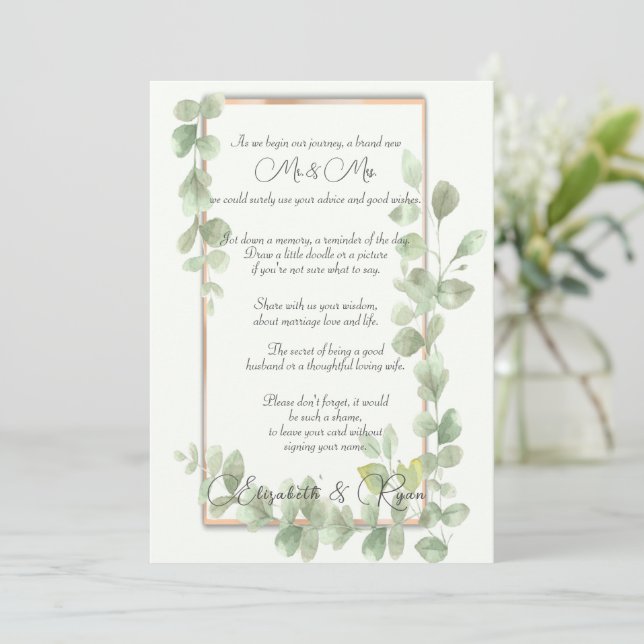 Green Watercolor Wedding Advice & Wishes   Card (Standing Front)