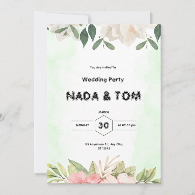 Green Watercolor Wedding Invitation (Front)
