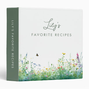 Green Watercolor Wildflower Floral Favourite Recip Binder