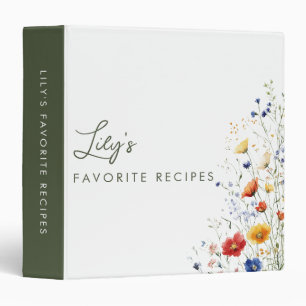 Green Watercolor Wildflower Floral Favourite Recip Binder