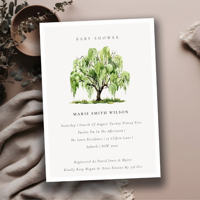 Green Watercolor Willow Tree Baby Shower Invite (Creator Uploaded)