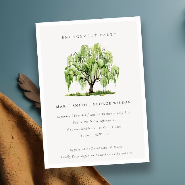 Green Watercolor Willow Tree Engagement Invite (Creator Uploaded)