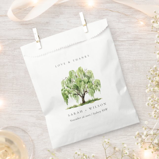 Green Watercolor Willow Tree Farm Wedding Thanks Favour Bag (Clipped)