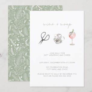 Green Watercolor Wine Wrap Christmas Holiday Party Invitation