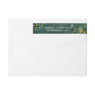 Green Watercolor with Gold Merry Christmas Wrap Around Label