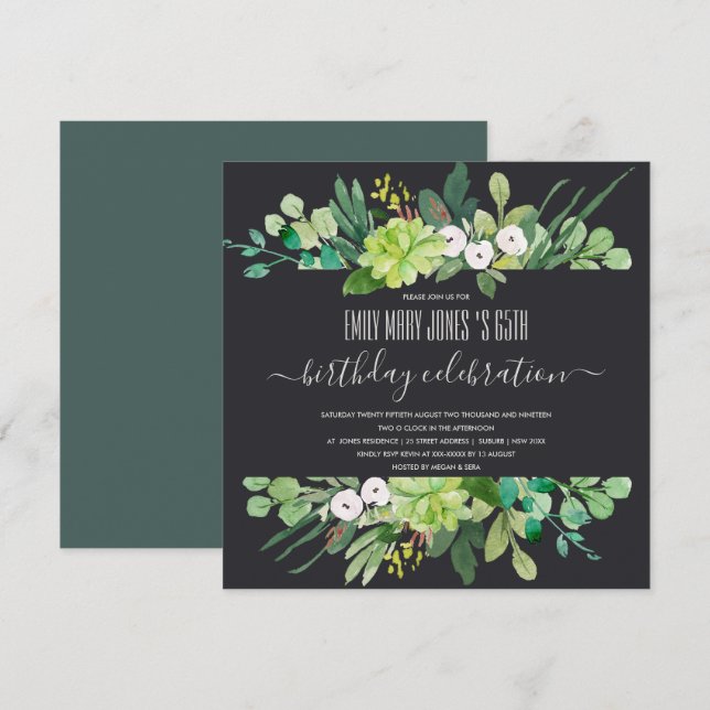 GREEN WATERCOLOR WREATH FOLIAGE ANY AGE BIRTHDAY INVITATION (Front/Back)