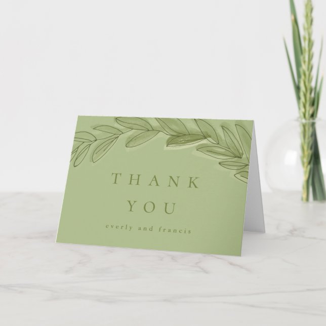 Green Watercolor Wreath Thank You Cards (Front)
