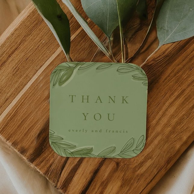 Green Watercolor Wreath Thank You Square Sticker (Green Watercolor Wreath Thank You Square Sticker)