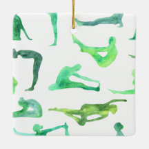 Green Watercolor Yoga Ornament
