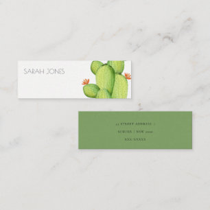 GREEN WATERCOLOUR DESERT CACTUS FLOWER  ADDRESS MINI BUSINESS CARD