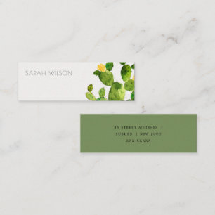 GREEN WATERCOLOUR DESERT CACTUS FLOWER  ADDRESS MINI BUSINESS CARD