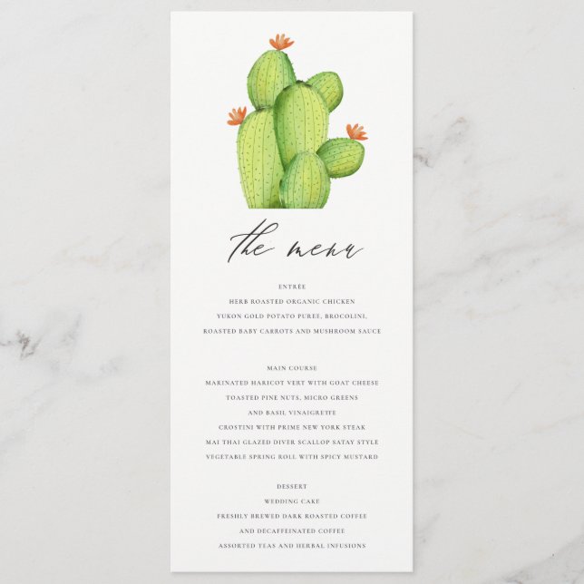 GREEN WATERCOLOUR DESERT CACTUS FLOWER  MENU (Front)